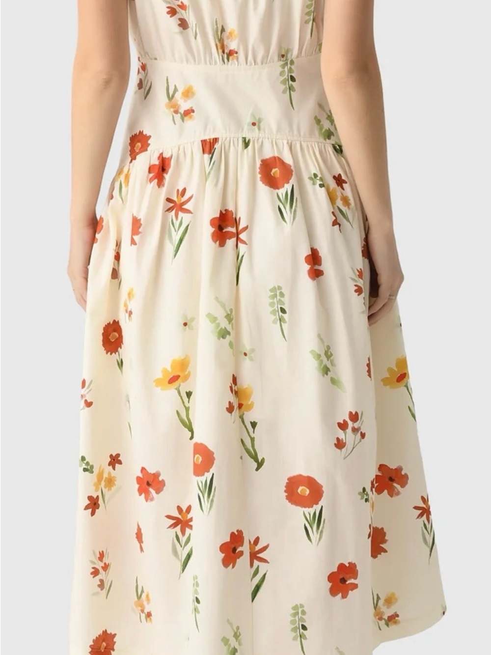 Sleeveless Cream Midi Dress with Orange & Green Floral Print - Picture 4 of 5